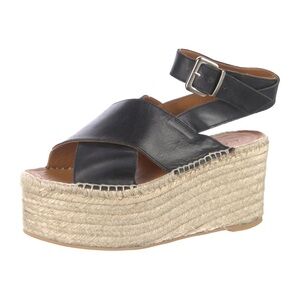 ALOHAS vegas platform espadrille heels / black leather ankle strap / size 6
